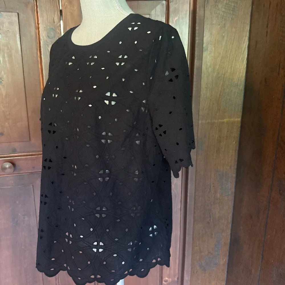 Womens WHO WHAT WEAR TOP EYELET  Blouse SZ Large NOT LINED  , Cotton- EUC